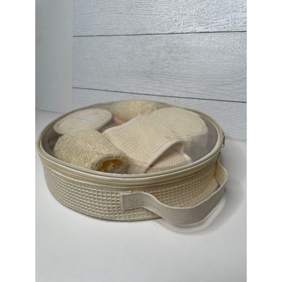 Spa Exfoliation Gift Bag Set Bath Slipper Sponge Luffa Beige Neutral - Picture 4 of 6